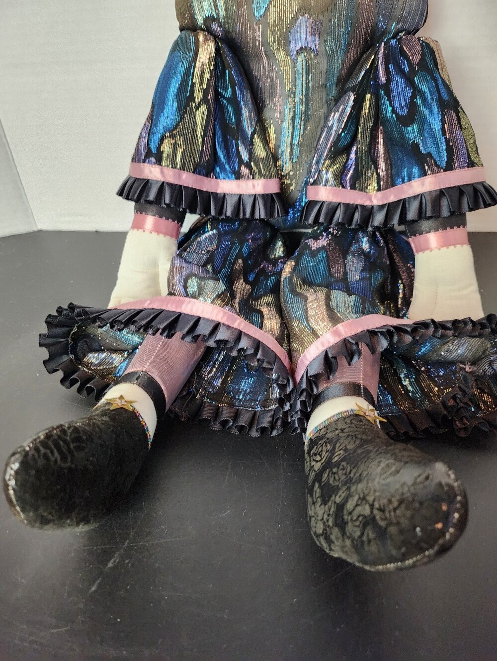 Handmade Pierrot Harlequin Clown Art Doll Metallic Costume Vintage - Picture 5 of 11